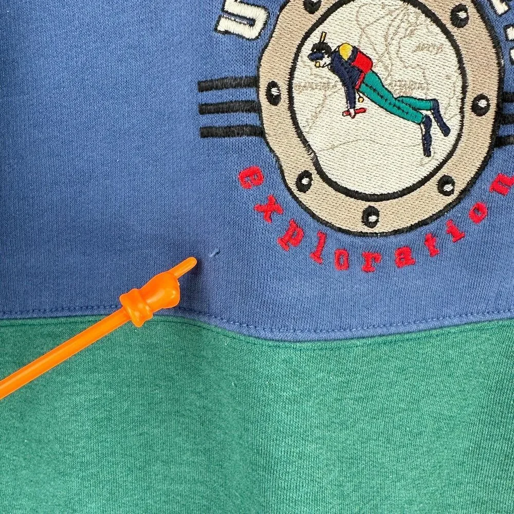Vintage N Kids Sweatshirt L Green‎ Under Sea Exploration Colorblock Long Sleeve